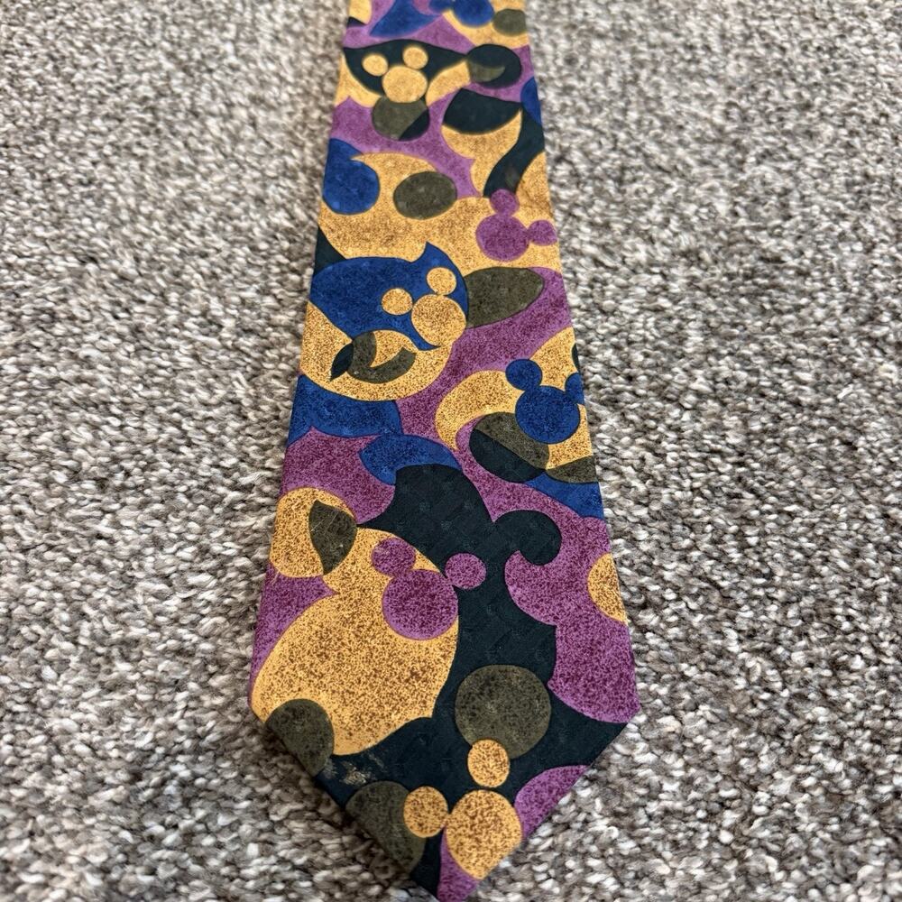 Rare Disney Vintage 90s Abstract Mickey Mouse Head 100% Silk Novelty Tie
